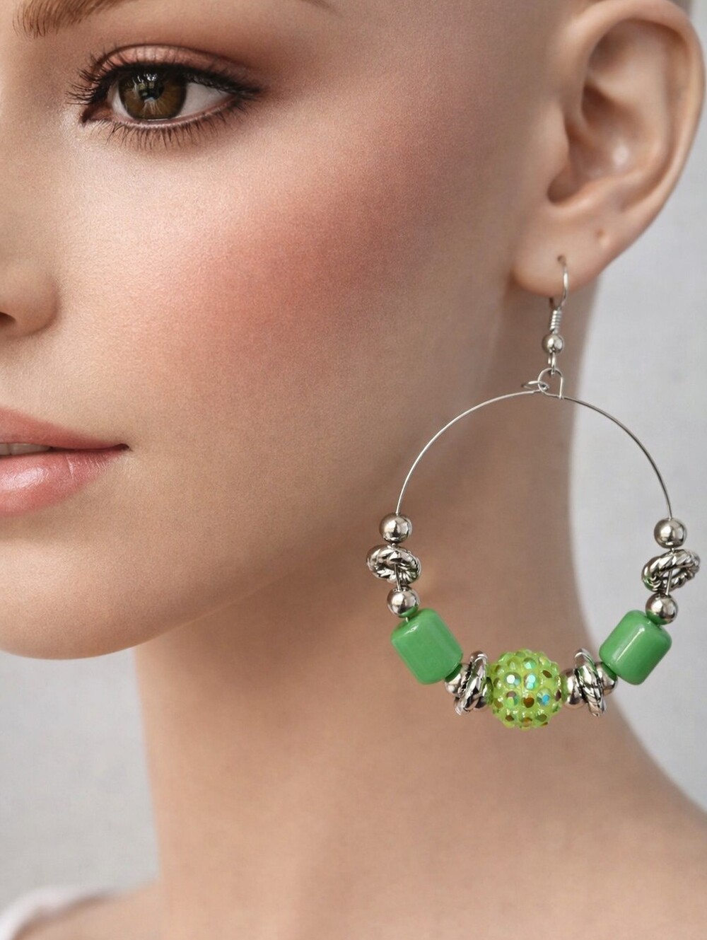 Pastel Collection Neon Green Beaded Hoop Earrings – Bold Women’s Fashion Jewelry